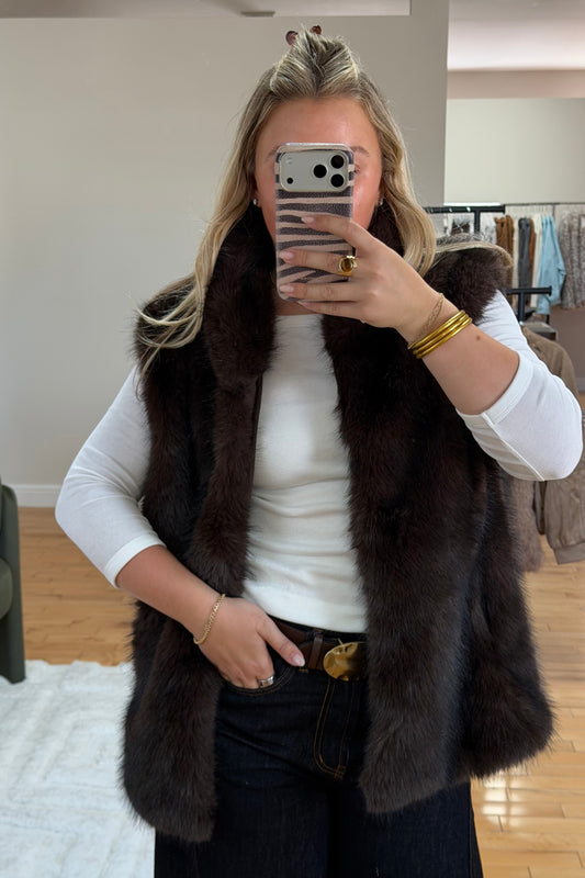 Fur Vest in Chocolate