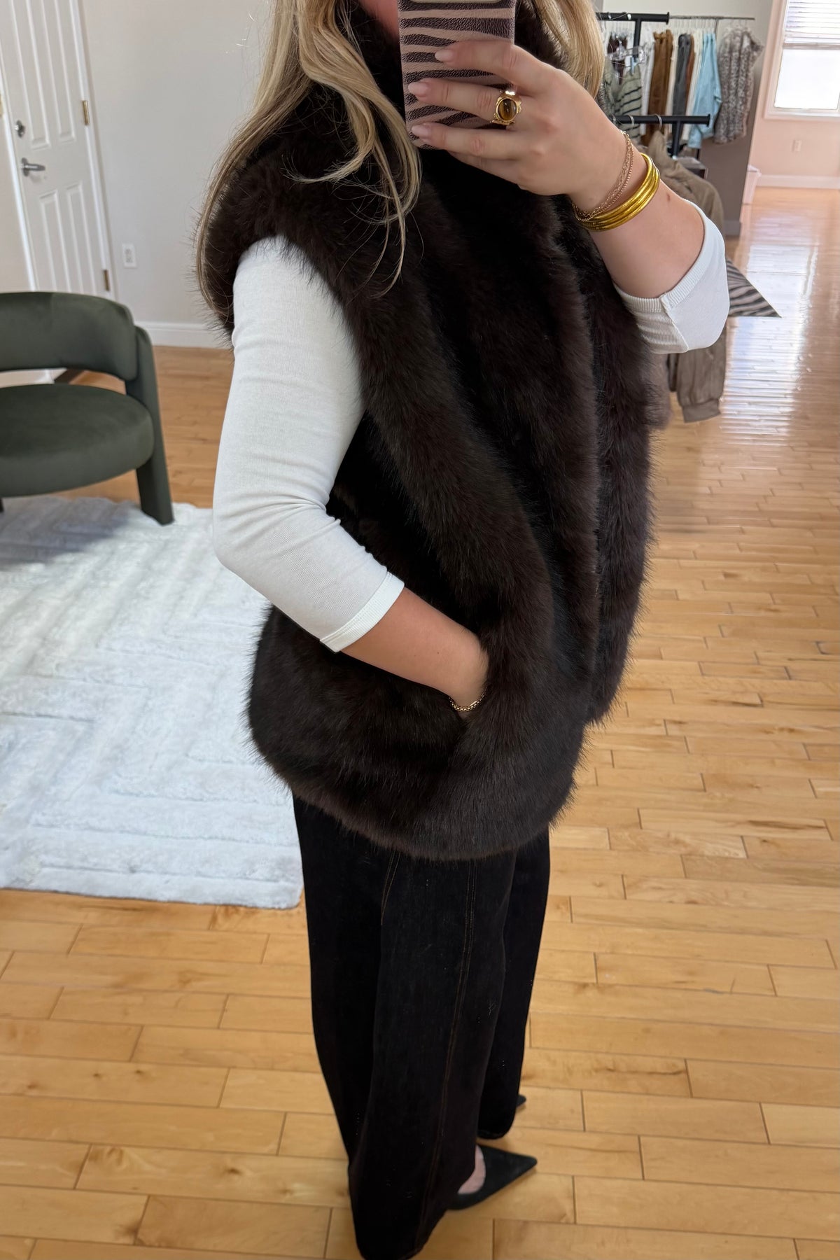 Fur Vest in Chocolate