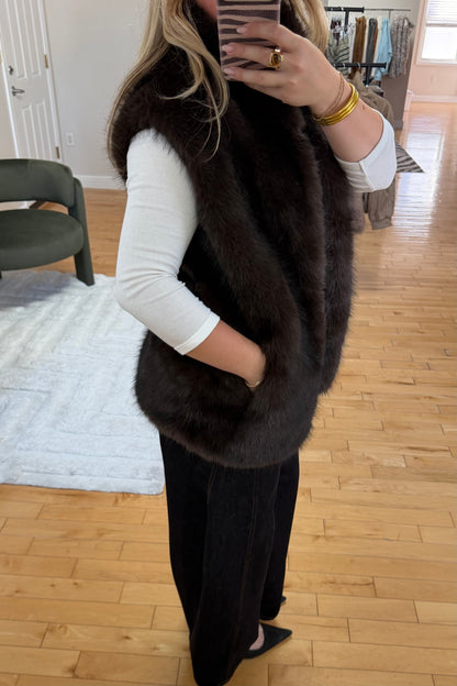 Fur Vest in Chocolate