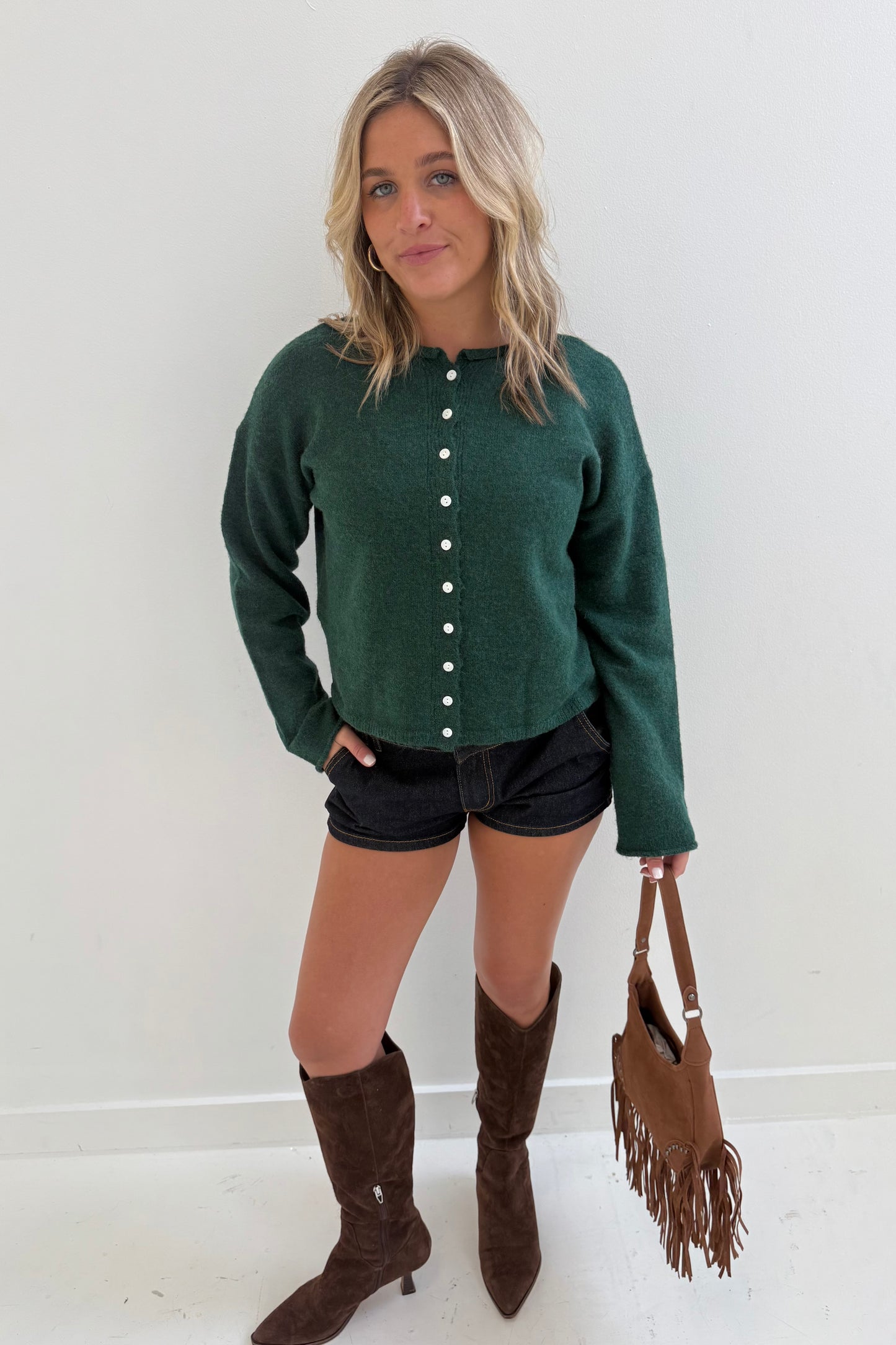 Essential Cardigan in Forest Green
