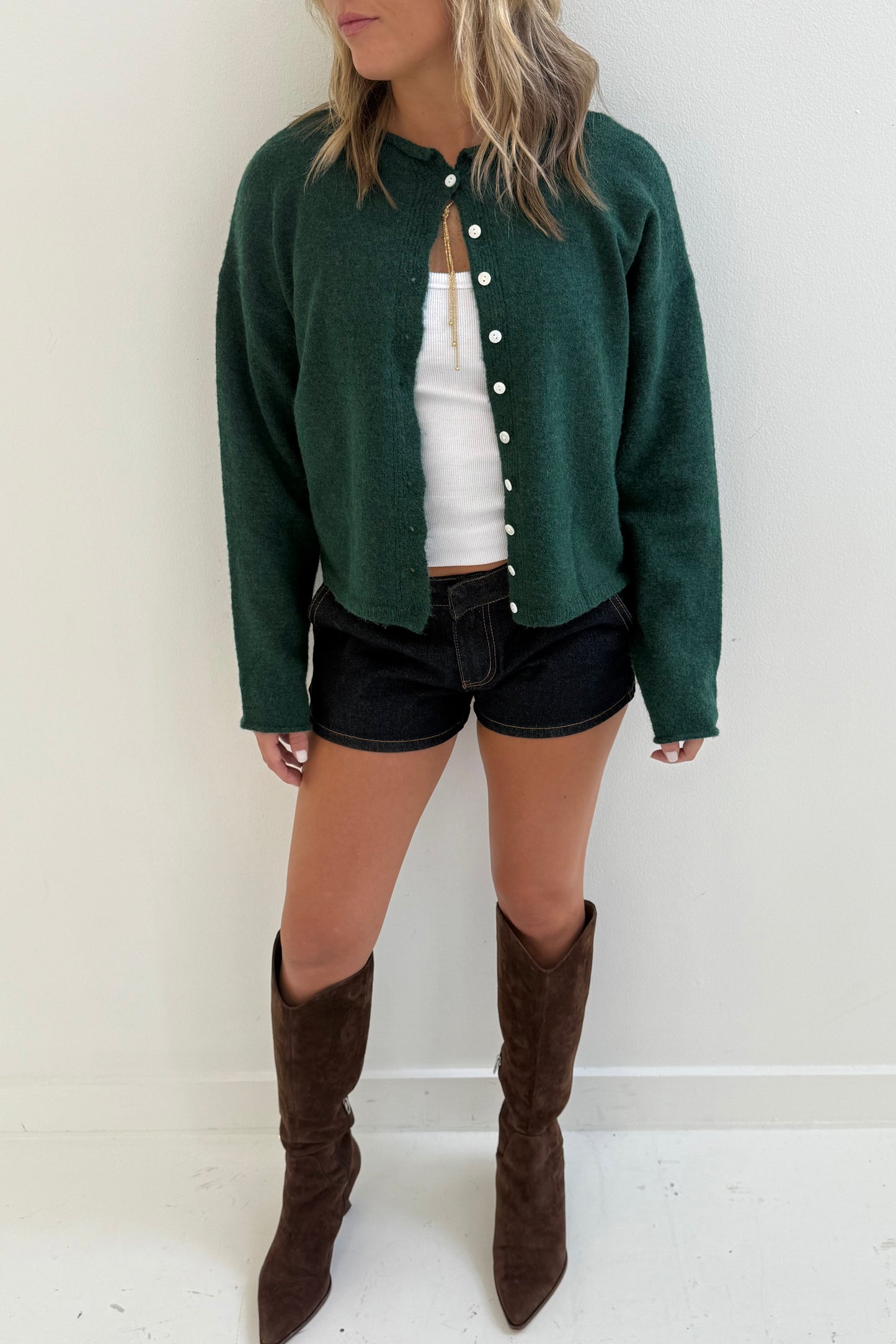 Essential Cardigan in Forest Green