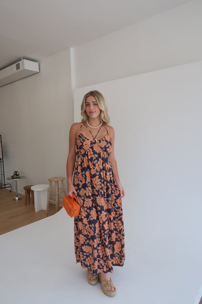 Paloma Maxi Dress - Navy/Orange