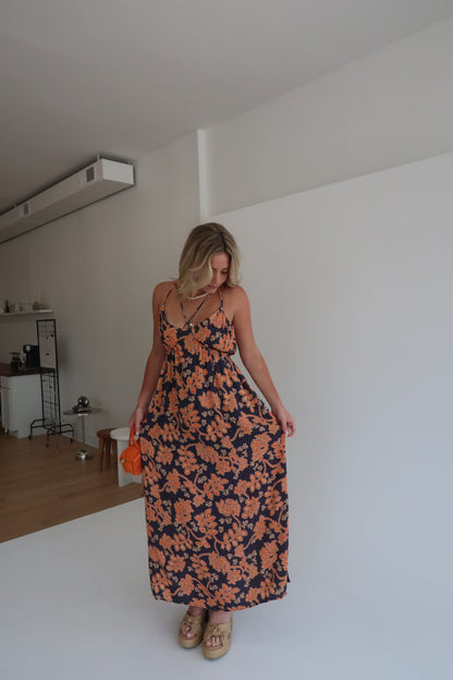 Paloma Maxi Dress - Navy/Orange