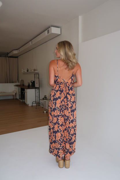 Paloma Maxi Dress - Navy/Orange