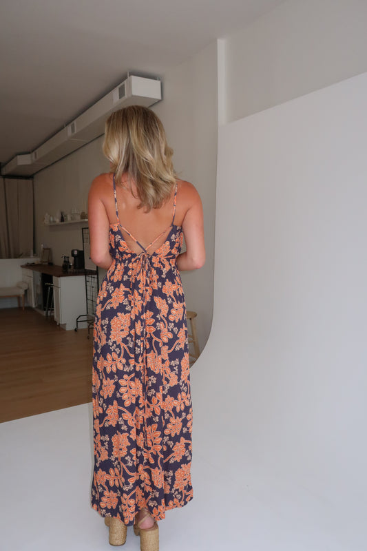 Paloma Maxi Dress - Navy/Orange