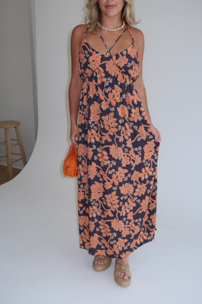 Paloma Maxi Dress - Navy/Orange