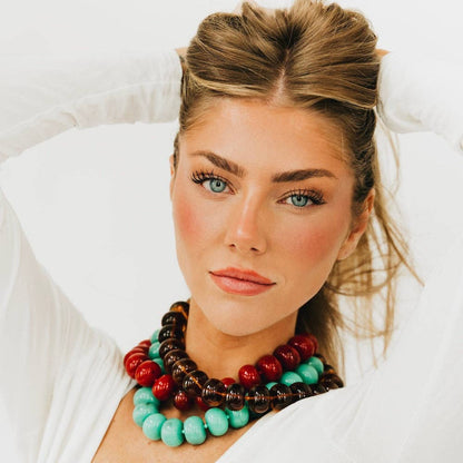 Lola Beaded Necklace - Red & Amber