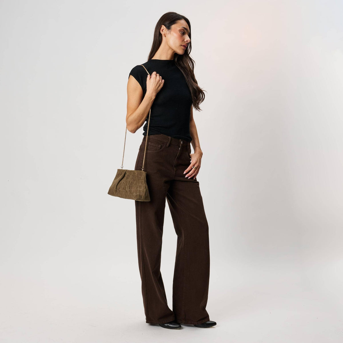 Rue Croc Clutch in Olive