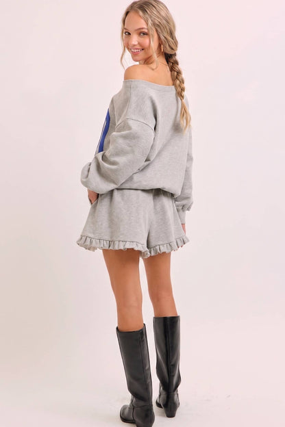 Ciao Off-Shoulder Sweatshirt: Blue