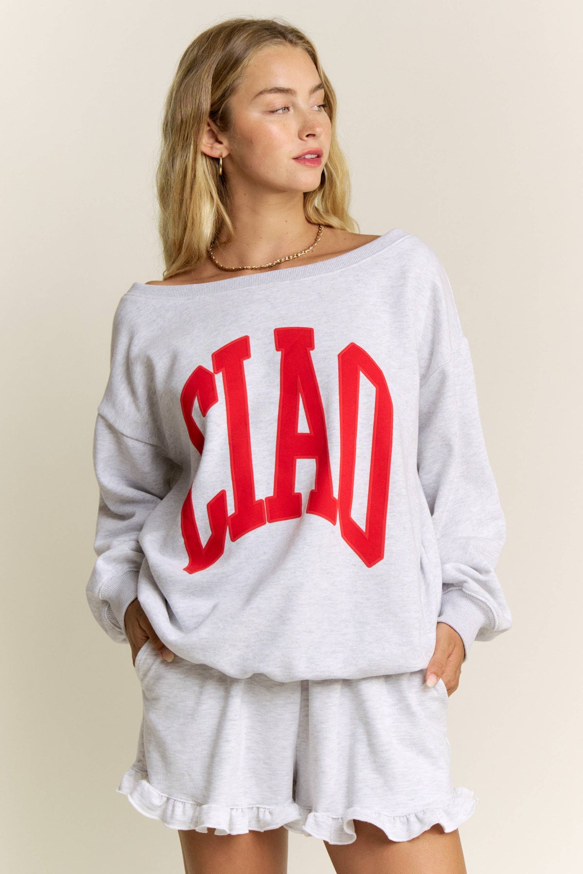 Ciao Off-Shoulder Sweatshirt: Red