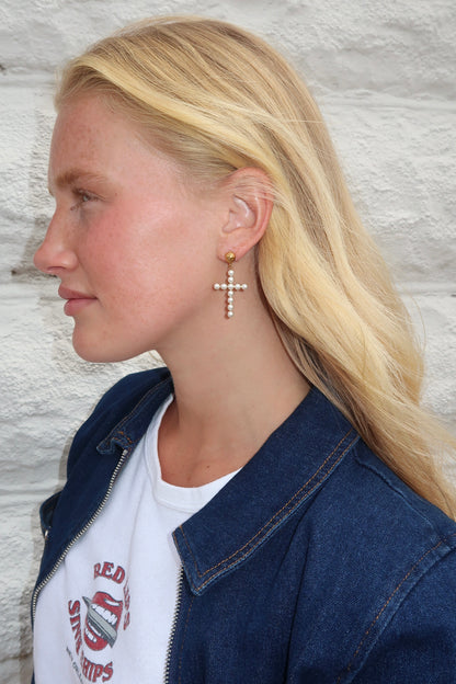 Pearl Cross Earrings